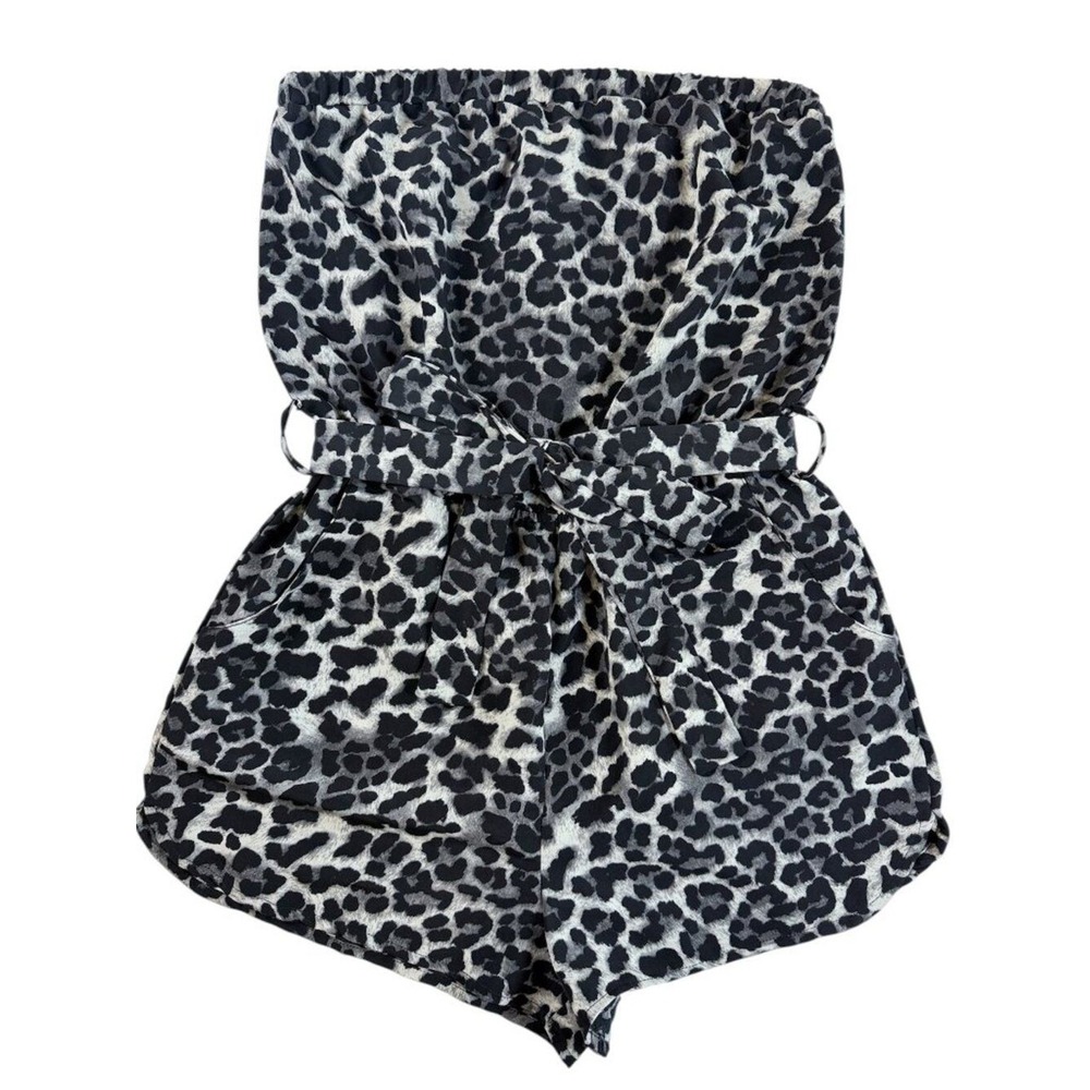 Forever 21‎ Leopard Print Romper Medium M Strapless Belted Animal Print Y2K Sexy